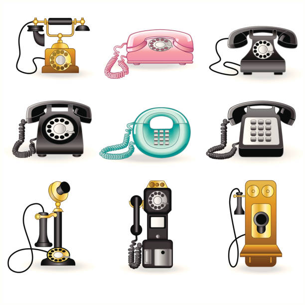 illustrazioni stock, clip art, cartoni animati e icone di tendenza di telefono vintage - obsolete landline phone old 1970s style