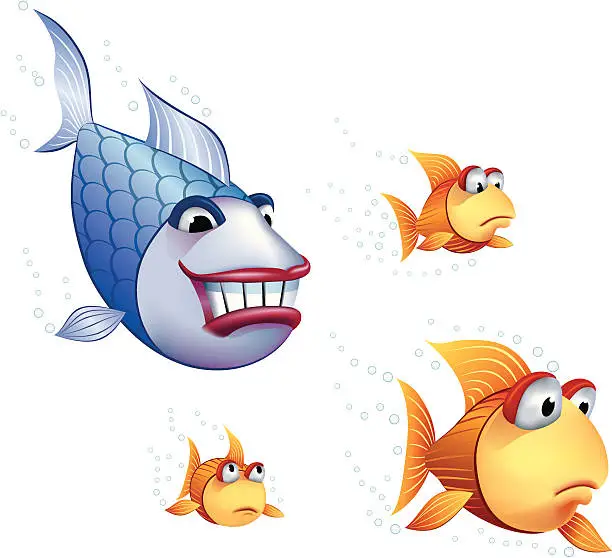 Vector illustration of colorful cartoon fish