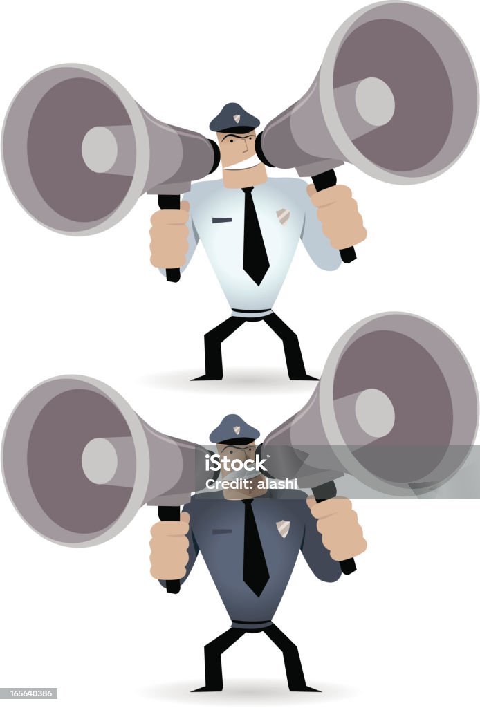 Policeman gritar mínimo dos Megáfonos - arte vectorial de Autoridad libre de derechos