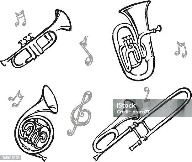 Vetores de Instrumento De Sopro De Metal Conjunto e mais imagens de Desenhar - Atividade - Desenhar - Atividade, Desenho, Trompete