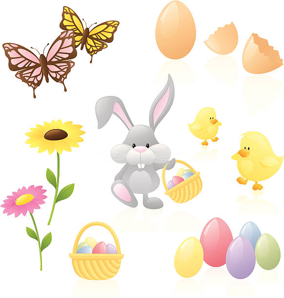 Easter Elements Spring and Easter elements separately grouped. easter easter egg eggs basket stock illustrations