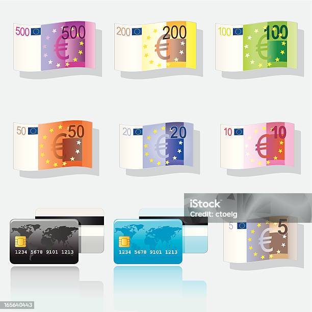 Banknoten Und Kreditkarten - Arte vetorial de stock e mais imagens de Nota de Cem Euros - Nota de Cem Euros, Nota de Cinco Euros, Nota de Dez Euros