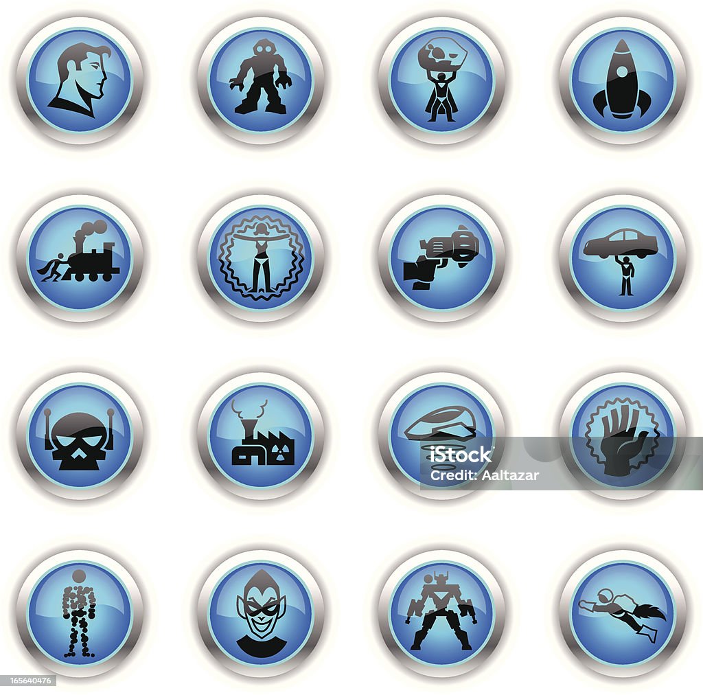 Blaue Icon-Superhero - Lizenzfrei Amphibienfahrzeug Vektorgrafik