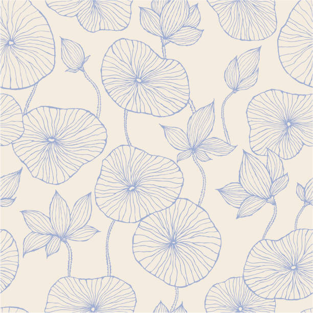 бесшовный узор — голубой лотос - pattern flower backgrounds repetition stock illustrations