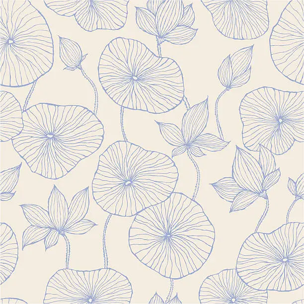 Vector illustration of Seamless Pattern—Blue Lotus