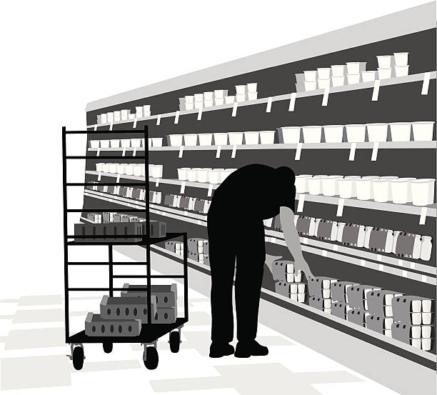 stockingshelves - store silhouette retail manual worker stock-grafiken, -clipart, -cartoons und -symbole