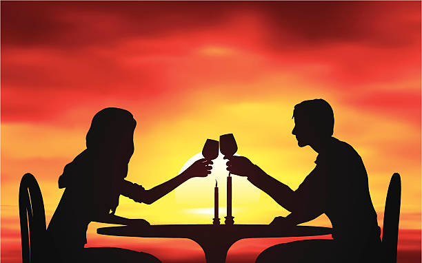 ilustrações, clipart, desenhos animados e ícones de jantar ao pôr-do-sol - couple dinner summer sunlight