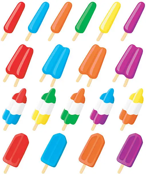 Vector illustration of 4 rows of colorful Popsicles on a white background