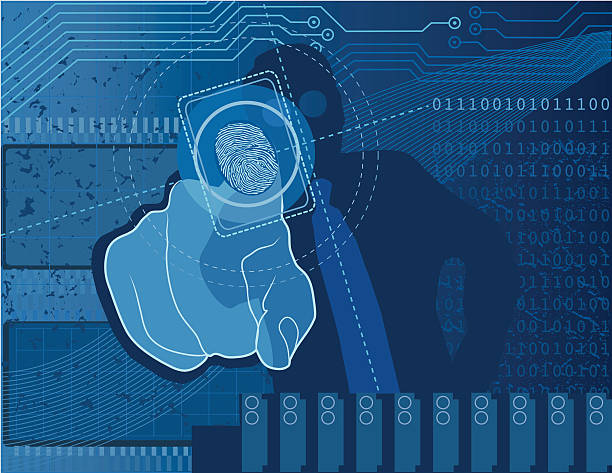 ilustrações, clipart, desenhos animados e ícones de digital de segurança - fingerprint security system technology forensic science