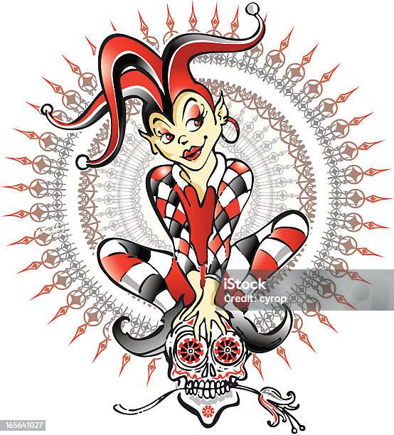 Female Joker On Dia De Muertos Skull Stock Illustration - Download Image Now - Day Of The Dead, Illustration, Death