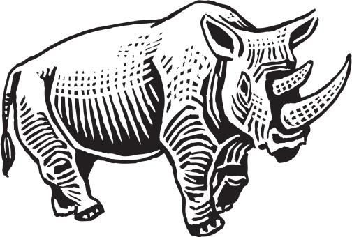Rhinoceros. Pen and ink vector illustration of a Rhinoceros done in a wood-cut style. Compound paths. Use as positive image or reverse out of layout. Ghost art back as design element or color it. Check out my 