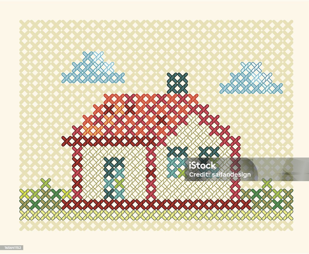 Embroidery house. Imitation of the cross stitch. Cross-Stitch stock vector