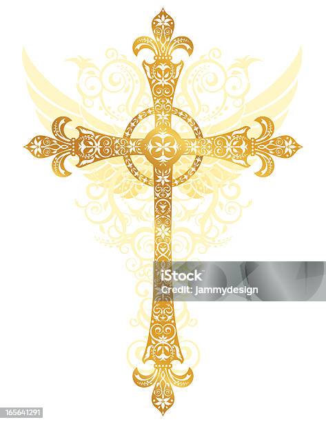 Stilisierte Gold Cross Stock Vektor Art und mehr Bilder von Kreuz - religiöses Symbol - Kreuz - religiöses Symbol, Goldfarbig, Tierflügel