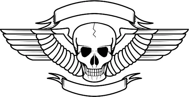 Vector illustration of skull with wings