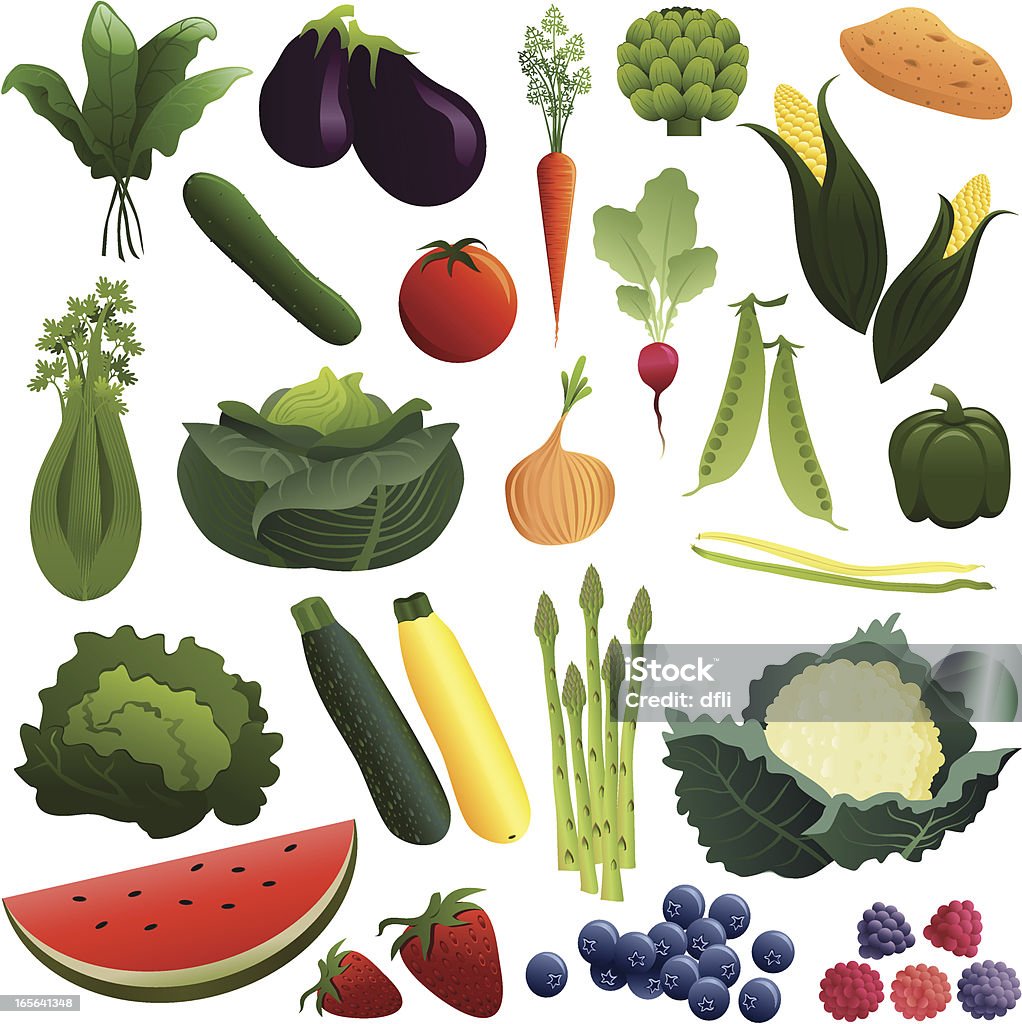 Frutas y verduras - arte vectorial de Calabacín libre de derechos