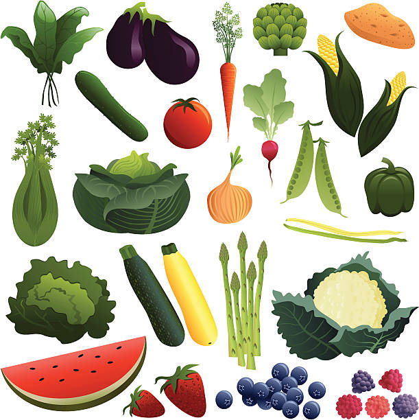 Vegetables and Fruits vector art illustration