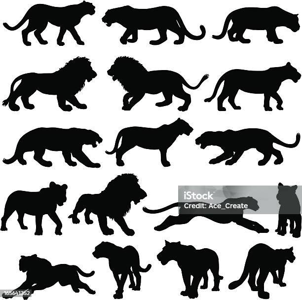 Big Cat Silhouette Collection Stock Illustration - Download Image Now - In Silhouette, Lion - Feline, Tiger