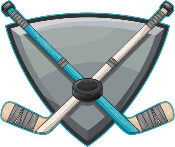 ilustraciones, imágenes clip art, dibujos animados e iconos de stock de cruzaron varillas de hockey - slap shot