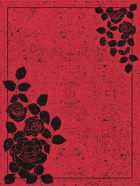 Vector illustration of black and red rose frame