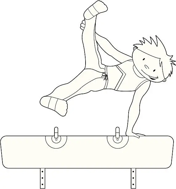 Vector illustration of Colour Me Gymnast on Pommel Horse