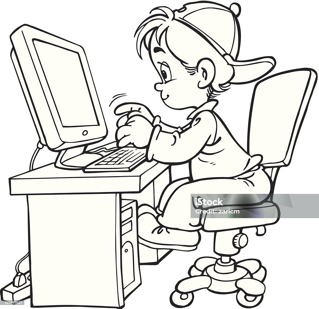 Child Using Computer Outline Kid On Computer Clipart Black And White