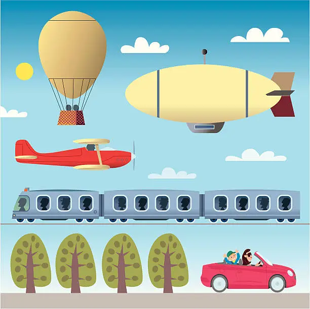 Vector illustration of Planes, Trains and er... Airships?