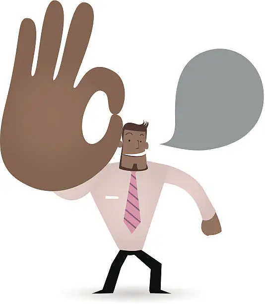 Vector illustration of Gesturing(Hand Sign): Happy businessman( teacher ) showing ok gesture( Perfect! )