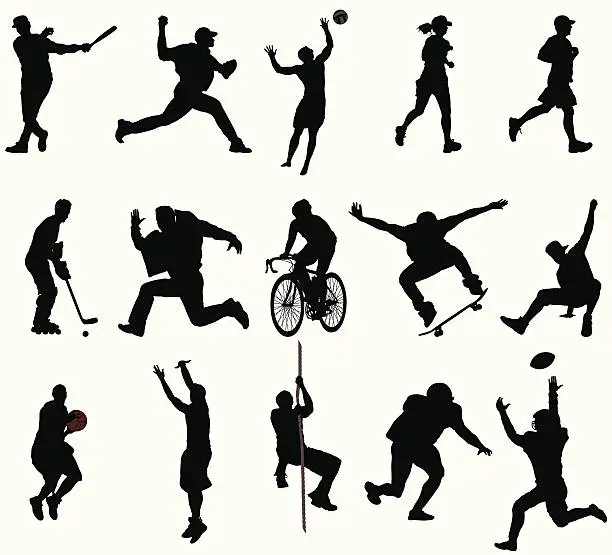 Vector illustration of Action Sports Silhouettes