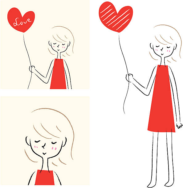 ilustraciones, imágenes clip art, dibujos animados e iconos de stock de corte girl holding globo en forma de corazón - heart shape cute valentines day nostalgia