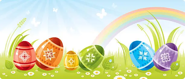 Vector illustration of Rainbow Easter Eggs banner