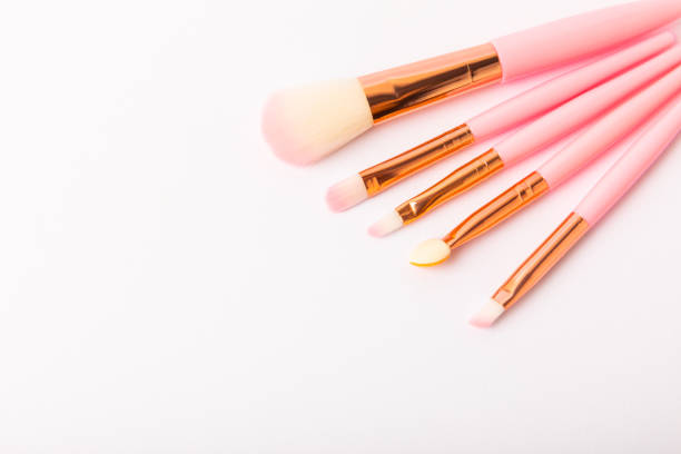 Cosmetic makeup brush isolated on white background. Professional makeup brush set