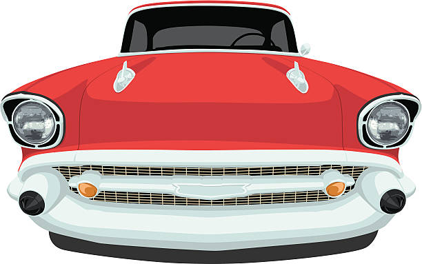 vektor 1957 chevrolet bel air-vorderansicht - 1957 stock-grafiken, -clipart, -cartoons und -symbole