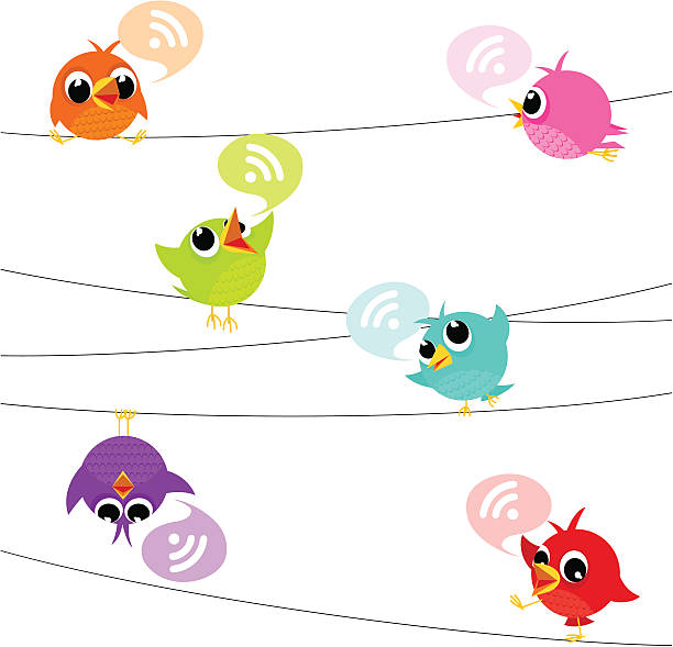 Vector image of colorful birds on power lines http://i681.photobucket.com/albums/vv179/myistock/twit.jpg rss feeds stock illustrations