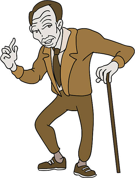 Senior Lecture Angry senior citizen with cane stands and makes a point.  On transparent background. Includes EPS and high resolution jpeg. codger stock illustrations