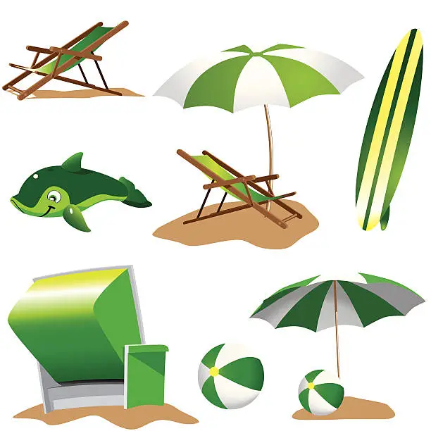 Vector illustration of beach equipment green