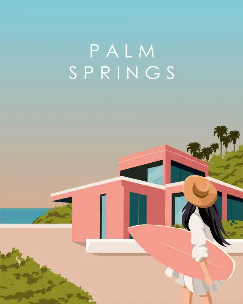 Vector illustration of Palm Springs surf travel poster