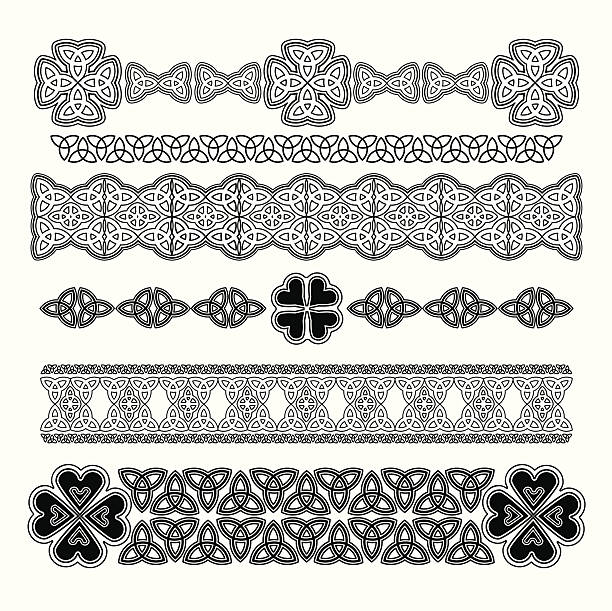 Design Element for St. Patrick's Day Vector illustration. Six variations Celtic patterns. Black and white. celtic shamrock tattoos stock illustrations
