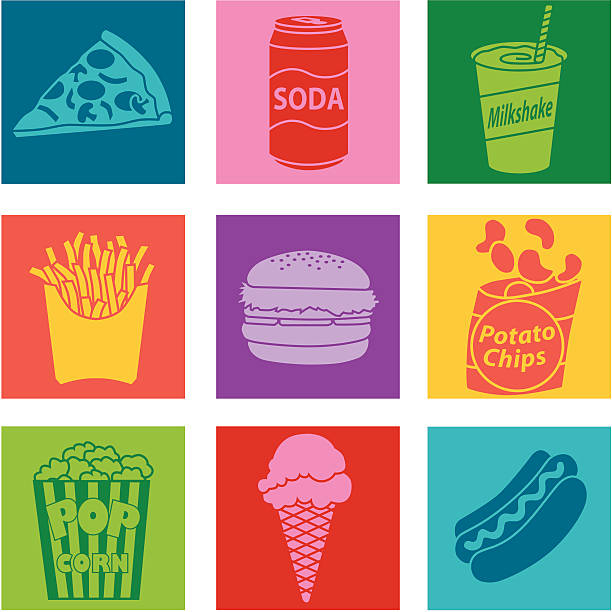 illustrazioni stock, clip art, cartoni animati e icone di tendenza di junk cibo - burger hamburger food fast food
