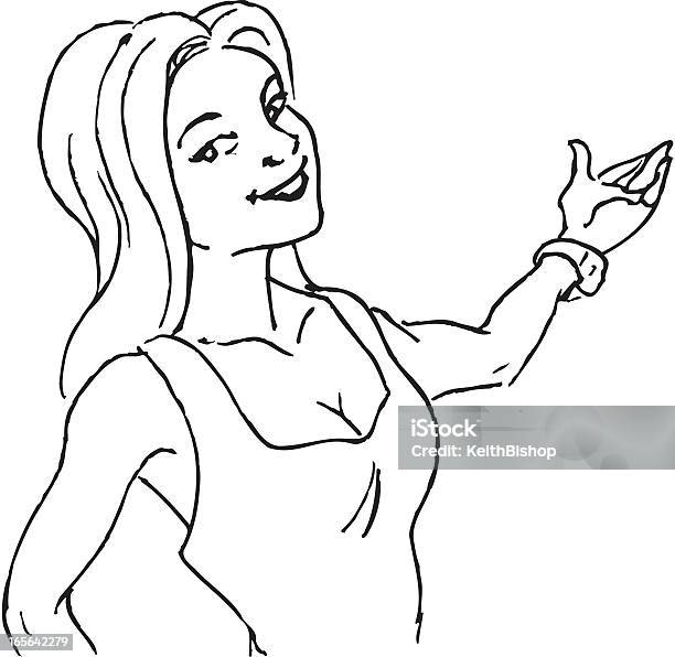 Greetings Woman Gesturing Welcome Come In Stock Illustration - Download Image Now - Adult, Black And White, Entering