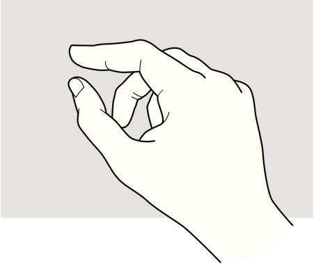 A line art illustration of a hand holding something small between the thumb and the index finger, specially designed for user instructions: The thumb is in a separate layer for easy insertion of any tool or device required. Additional formats: AI & PDF. 