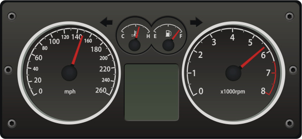 Accelerating Dashboard.  Includes speedometer, tachometer, fuel control.