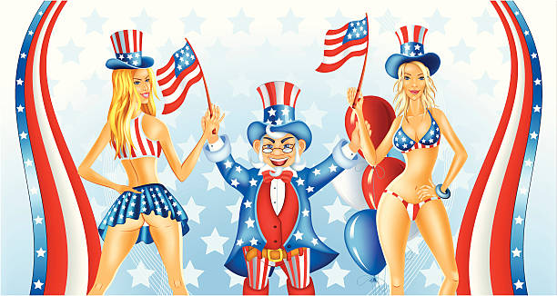 istock Young Women and Man Having American Patriotic Party 165642631