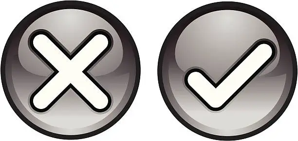 Vector illustration of Yes No Tick Cross Right Wrong Vector Icon Button