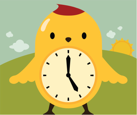 Illustration of a bird and a clock in a Spring morning that can be used for various expressions – 