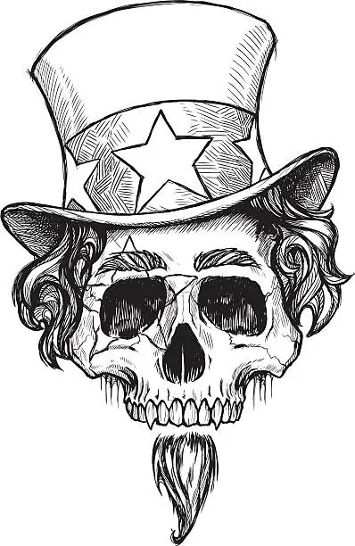 Vector illustration of Uncle Sam Skull B&W