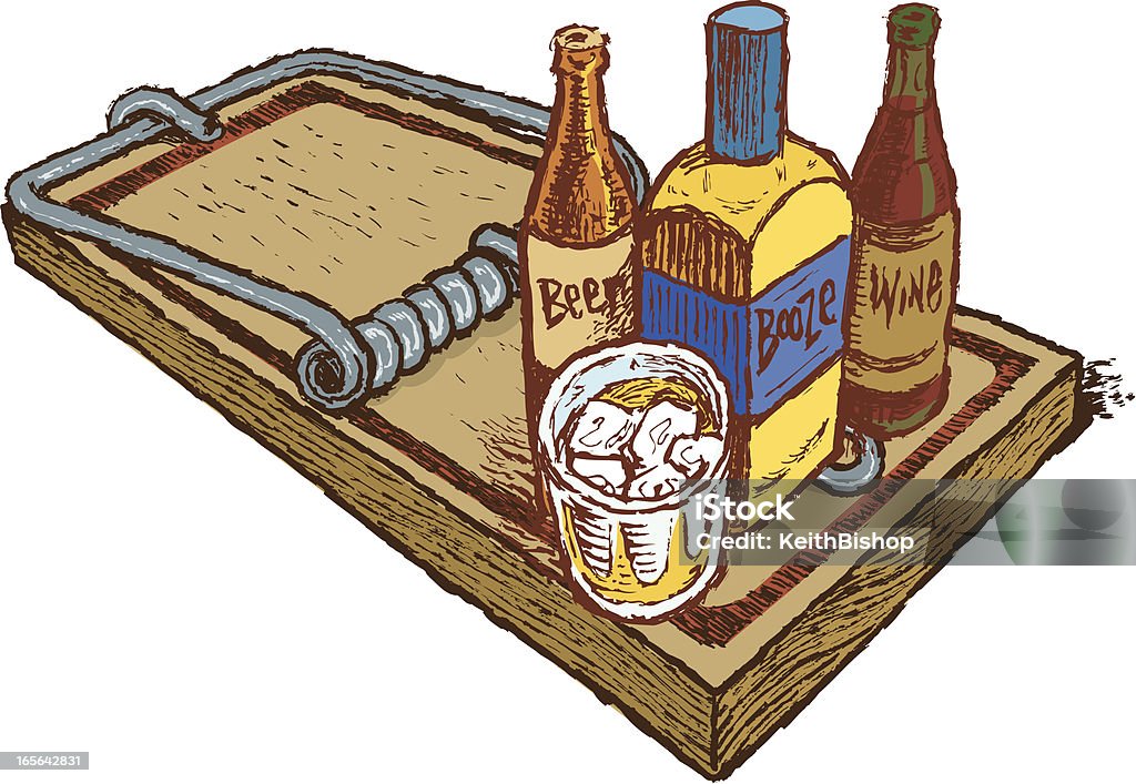 Alcolismo di alcol birra e vino bevanda alcolica assuefazione Trap - arte vettoriale royalty-free di Abuso di sostanze