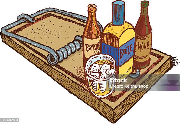 Алкоголь Злоупотребляют Алкоголем Пиво И Вино Booze Пристрастие Капкан — стоковая векторная графика и другие изображения на тему Алкоголь - напиток