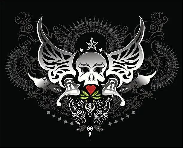 Vector illustration of ornate butterfly skull