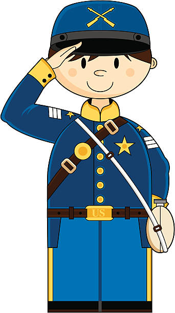 Saluting American Union Soldier Saluting American Union Soldier. cartoon of the american civil war stock illustrations