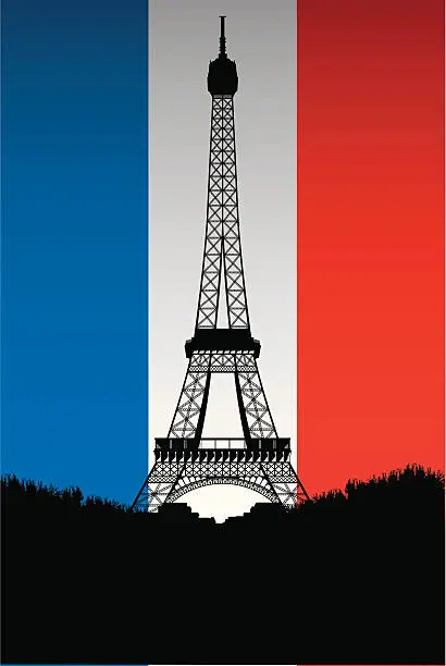 Vector illustration of Eiffel Tower & Tricolore (French Flag)